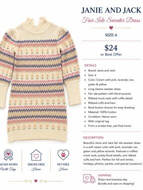 Janie and Jack Cream Fair Isle Mock-Neck Sweater Dress